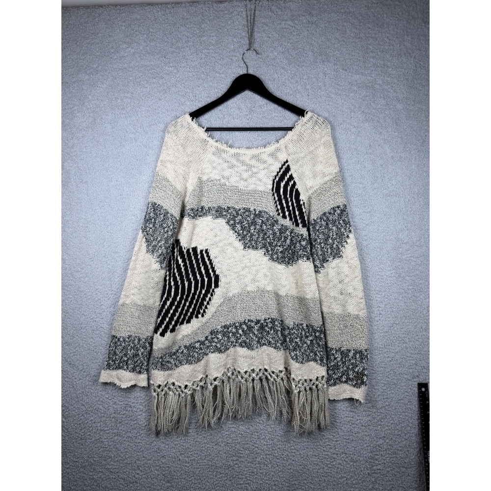 Free People Boho Woven Cotton Blend Women's M/L (approx) Sweater w Fringe - Picture 8 of 10